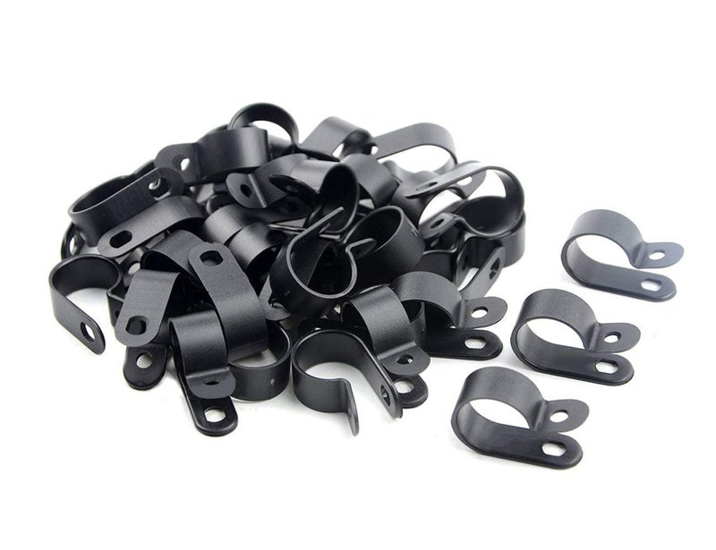 TOVOT 100 PCS 5/8" Nylon Cable Clamps Assortment R-Type Cable Clips Kit Black Plastic Wire Clamps Fasteners for Wire Mounting - Image 1